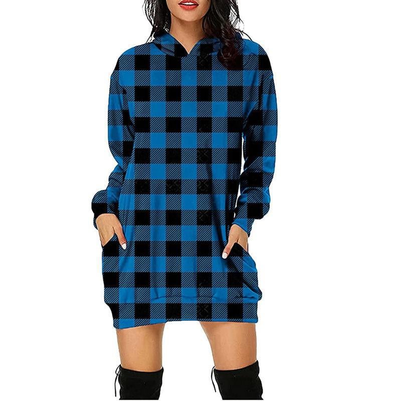 Women's Hooded Long Sleeve Plaid Sweatshirt | Streetwear