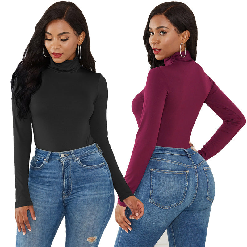 12-Color Long Sleeve High Neck Bodysuit for Women