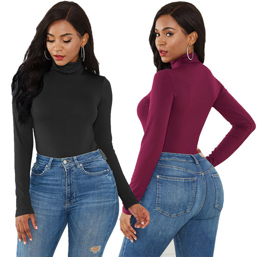 12-Color Long Sleeve High Neck Bodysuit for Women