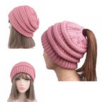 Pony Beanie Super Cute Cable Knit Hat | Embroidered Cap