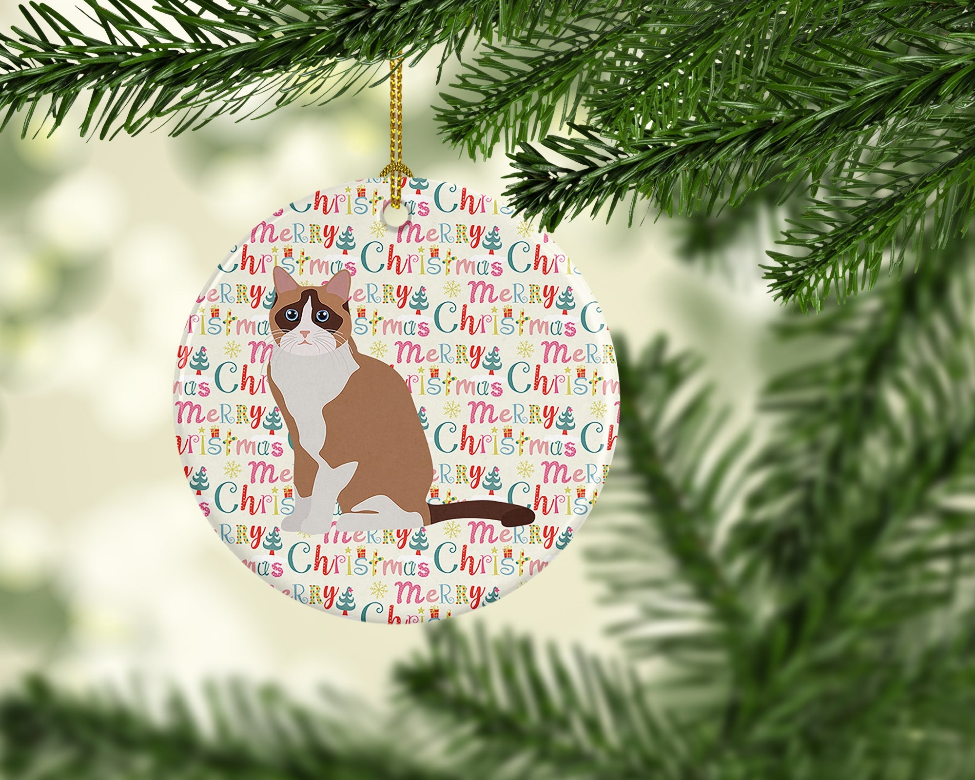 Snowshoe #2 Cat Christmas Ceramic Ornament