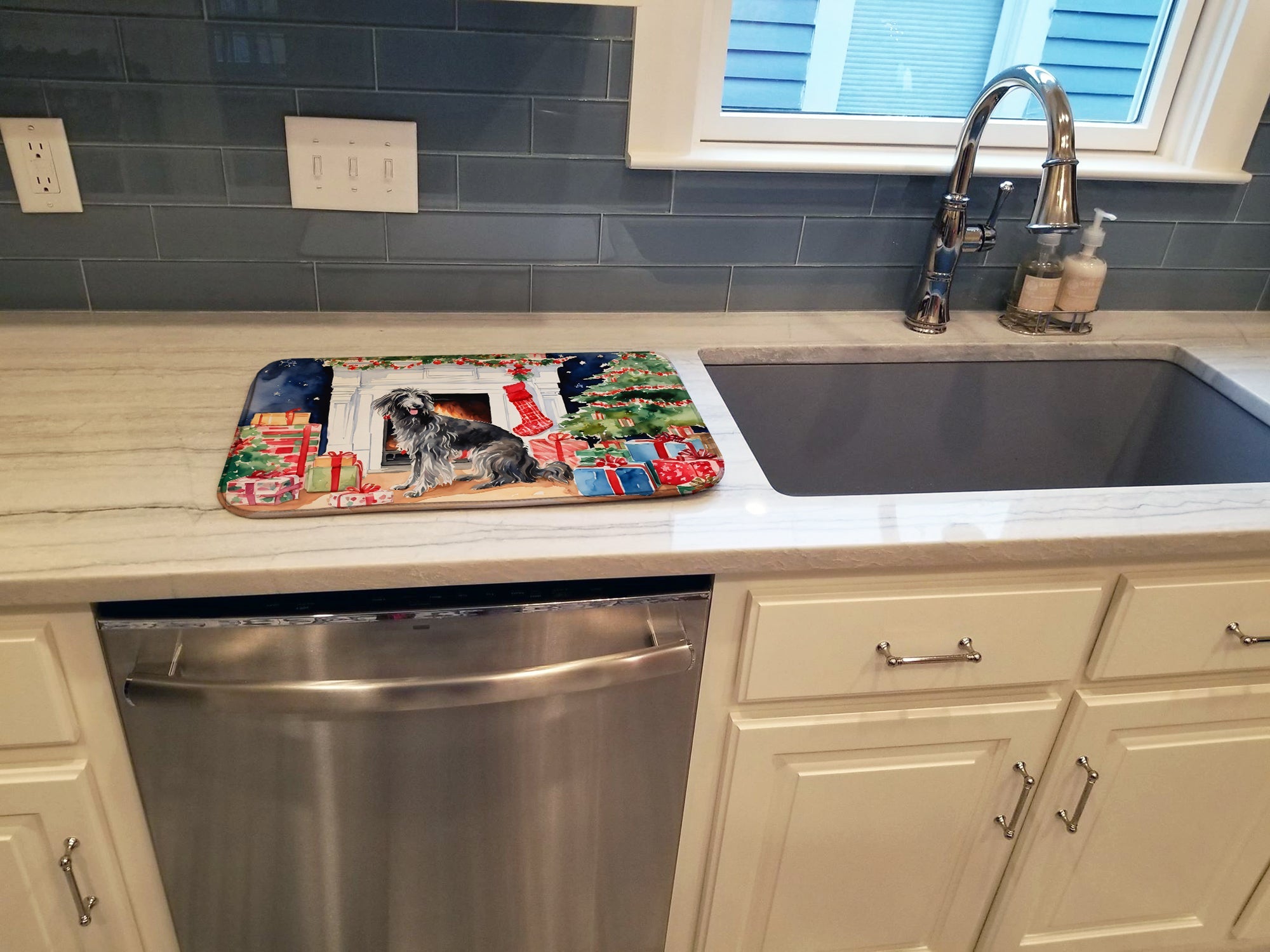 Scottish Deerhound Cozy Christmas Dish Drying Mat