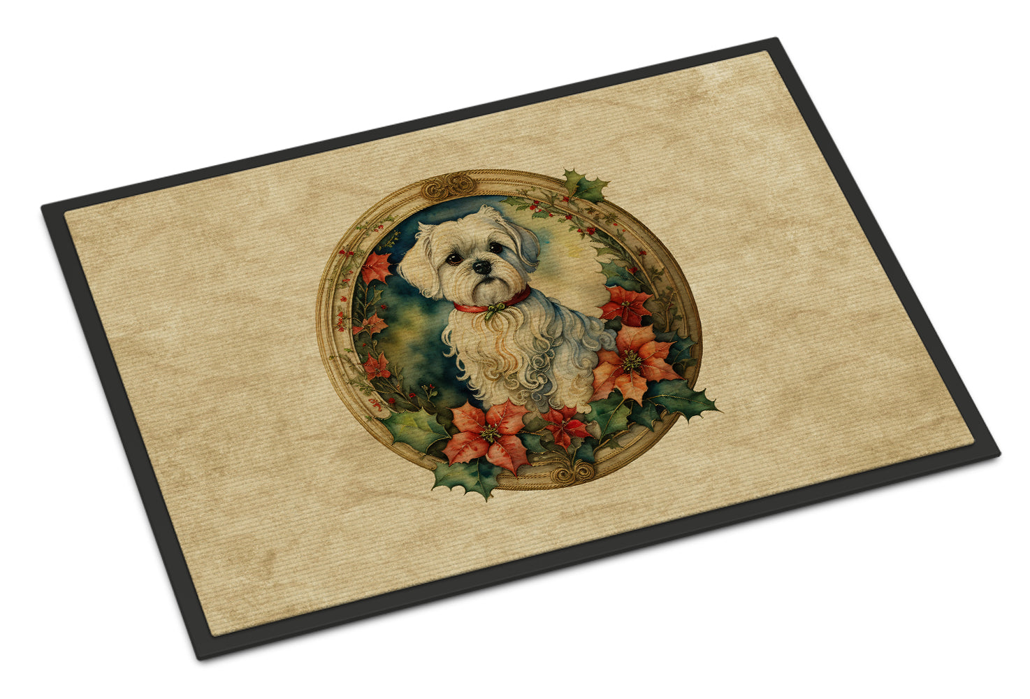 Maltese Christmas Flowers Doormat