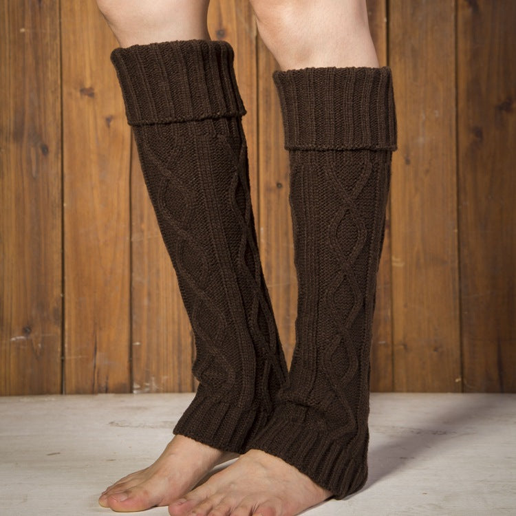 Mid-Length Knitted Wool Leggings with Rhombus Pattern