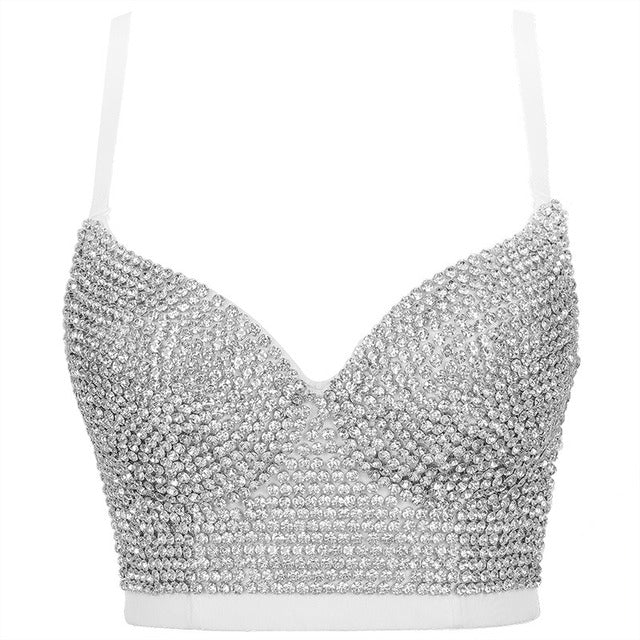 Rhinestone Crop Top Women Night Club Corset Streetwear