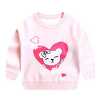 Warm Double Layer Cotton Sweater with Love Cat Design