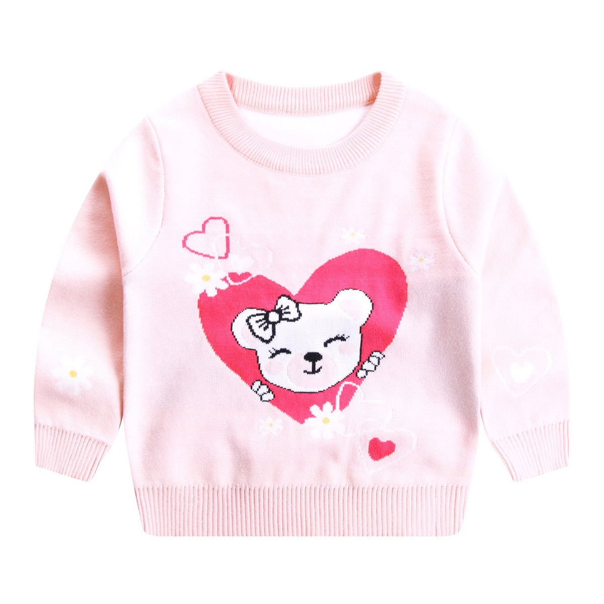 Warm Double Layer Cotton Sweater with Love Cat Design