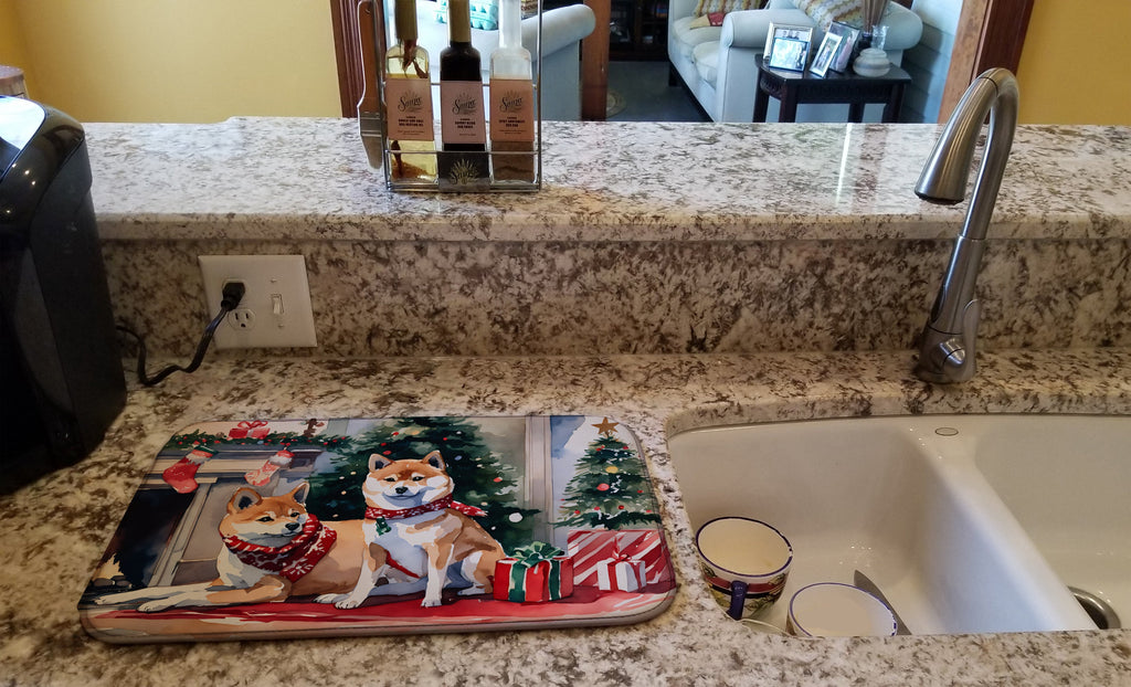 Shiba Inu Cozy Christmas Dish Drying Mat