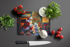 American Eskimo and Santa Claus Glass Cutting Board