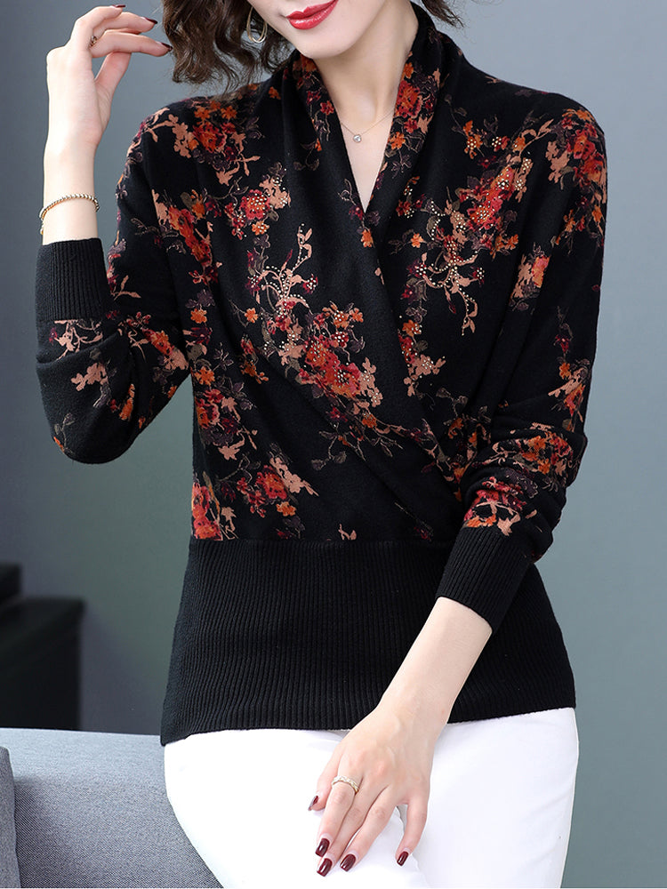 Chinese Style Autumn Print Pullover Sweater for Women | Streetwear