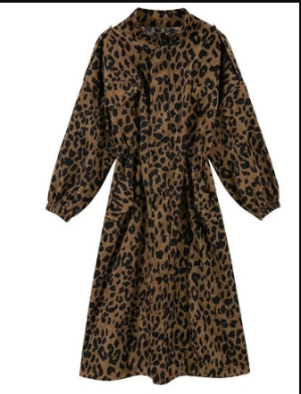 Brown Leopard Print Long Trench Coat (One Piece)