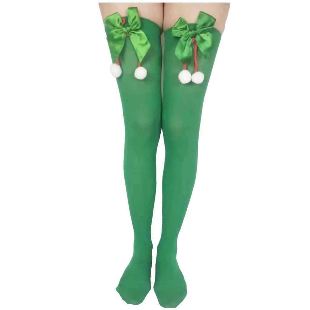 Christmas Striped Socks with Bow and Fur Balls