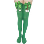 Christmas Striped Socks with Bow and Fur Balls