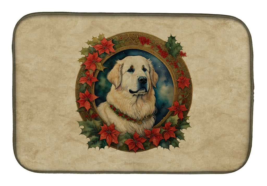 Great Pyrenees Christmas Flowers Dish Drying Mat