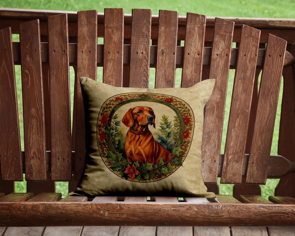 Red Redbone Coonhound Christmas Flowers Throw Pillow
