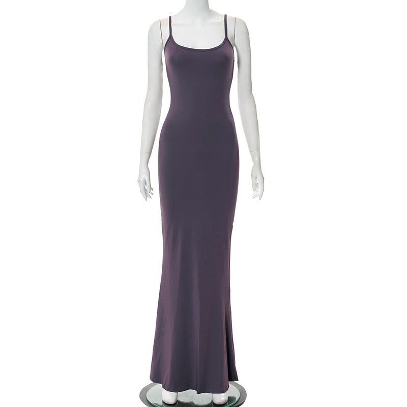 Slim Peach Fishtail Sleeveless Dress for Women