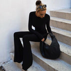 Solid Color Slim Fit Long Sleeve Open Back Bodysuit