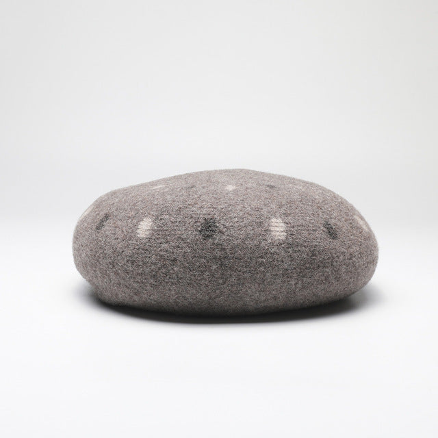 Polka Dot Wool Beret Hat for Women and Girls | Embroidered Cap