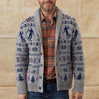 Men's Jacquard Long Sleeve Sweater Coat