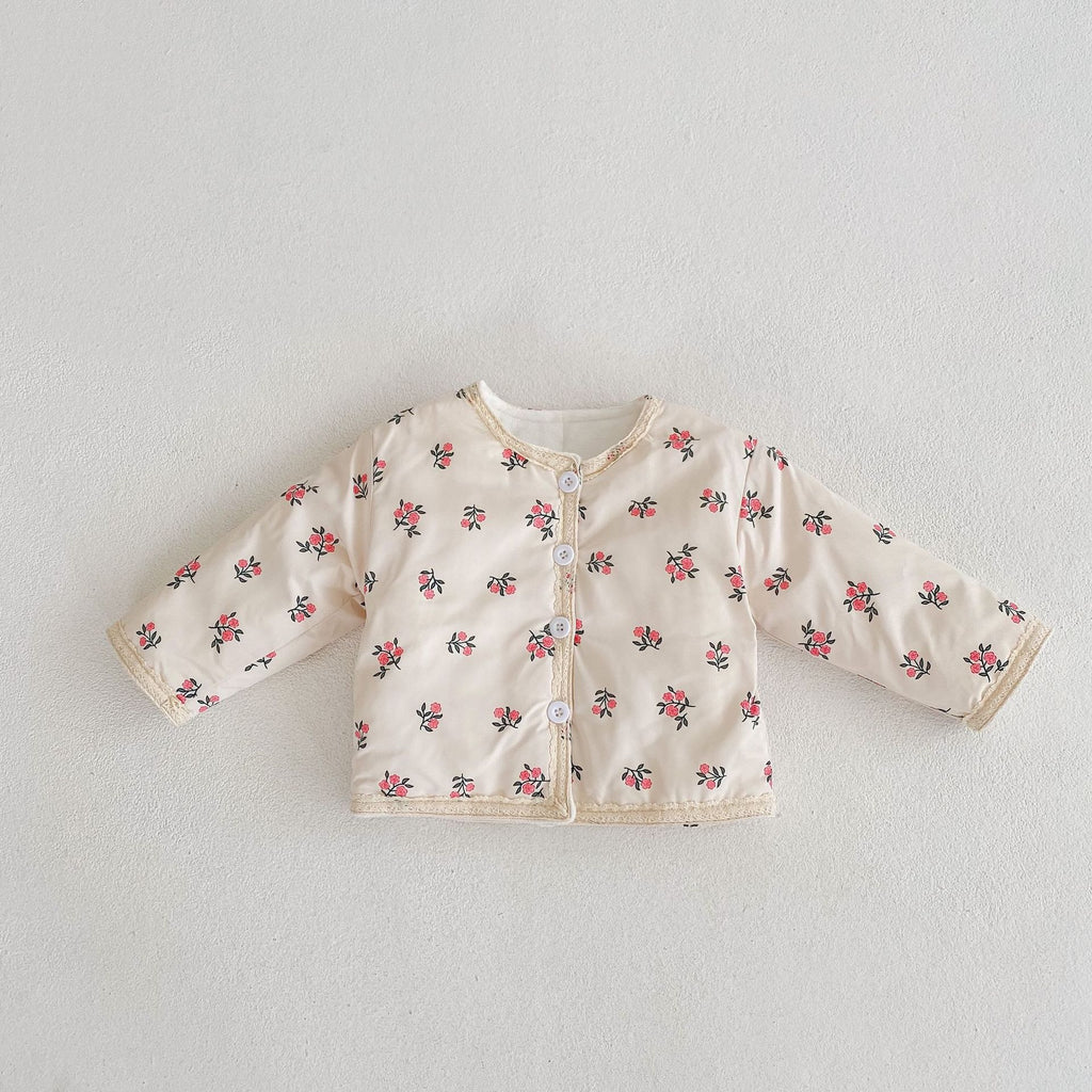 Thickened Long Sleeve Cotton Coat for Kids with Lace
