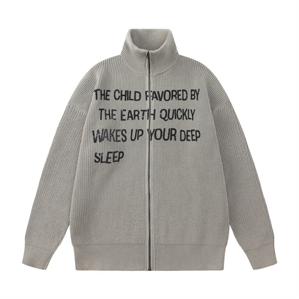 American Vintage Letter Print Knitwear Jacket