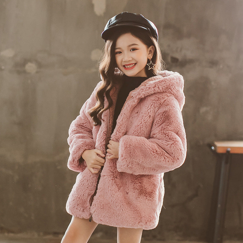 Girls' Thick Faux Fur Coat for Winter (Medium & Large)