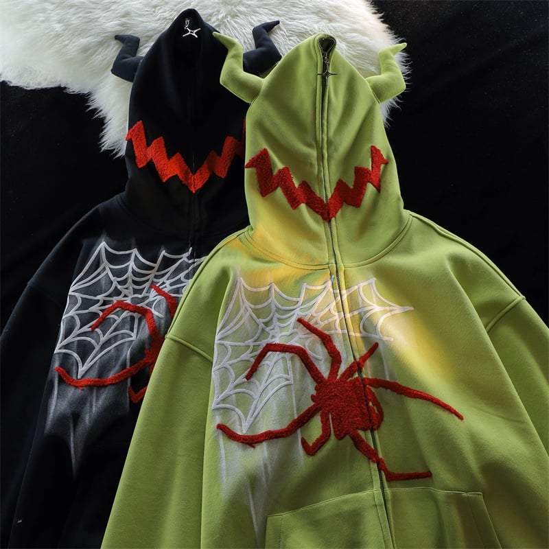 Spider Print Women's Hoodie Cardigan Jacket | Streetwear
