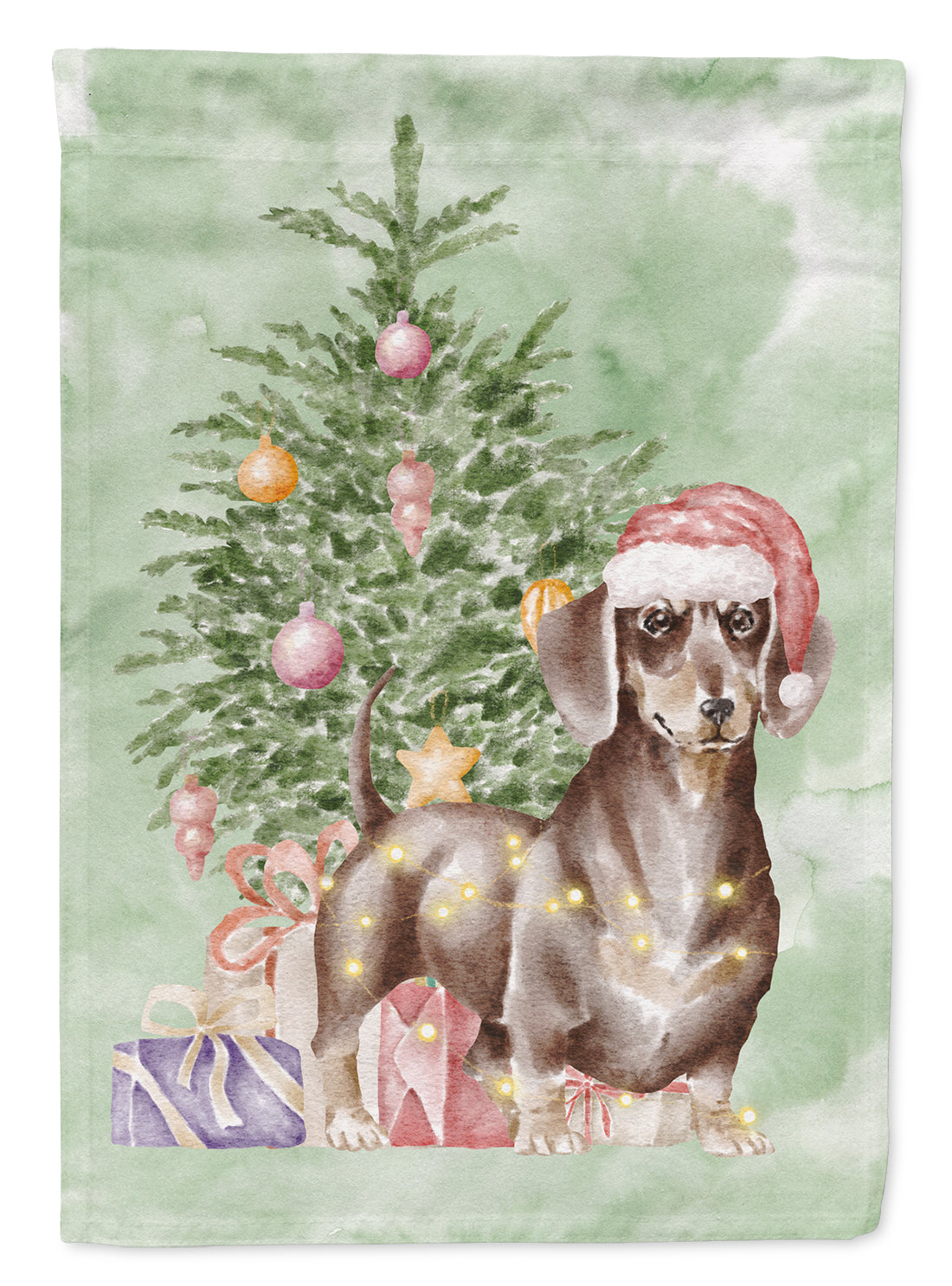 Dachshund Chocolate Tan Christmas Presents and Tree Garden Flag