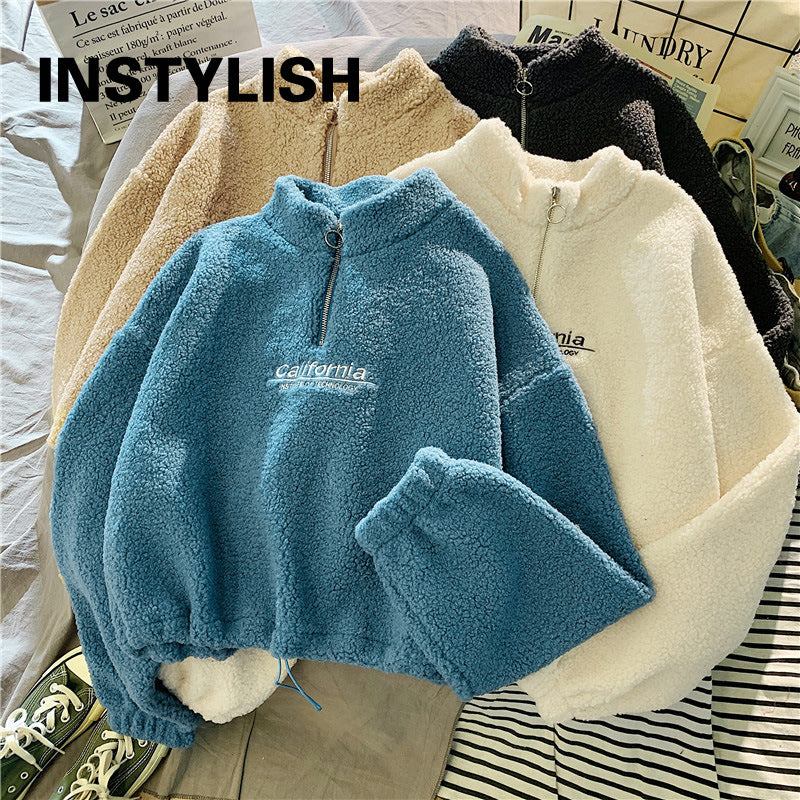 Women's Hooded Fleece Pullover with Embroidery | Streetwear
