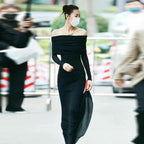 Knitted Off-Shoulder Long Sleeve Fishtail Dress