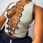 Women's Sleeveless Crop Top with Cutout Design