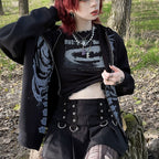 Printed Skeleton Long Sleeve Round Neck Cardigan