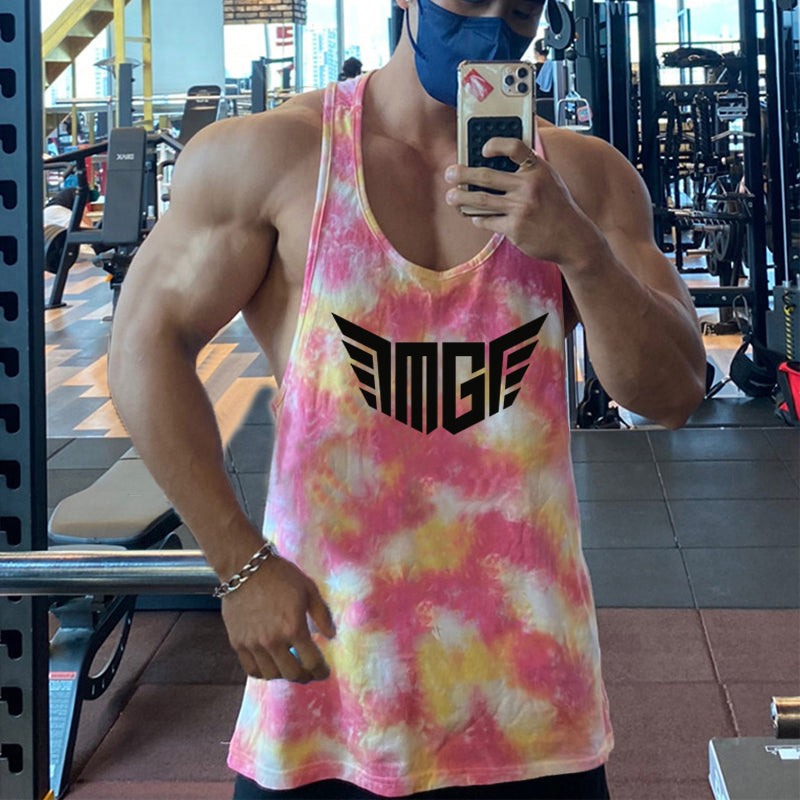 Men's Tie-Dye Racerback Gym Stringer Tank