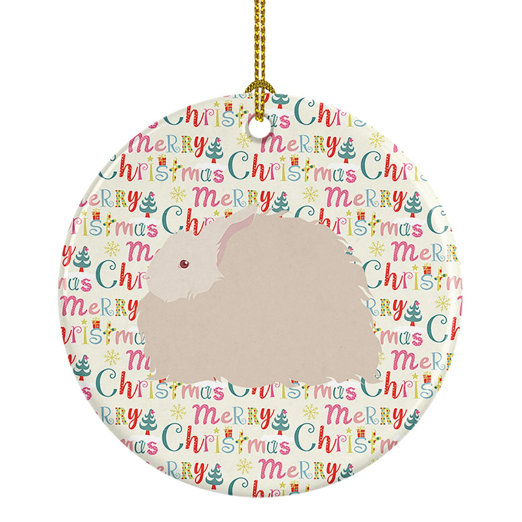 Fluffy Angora Rabbit Christmas Ceramic Ornament