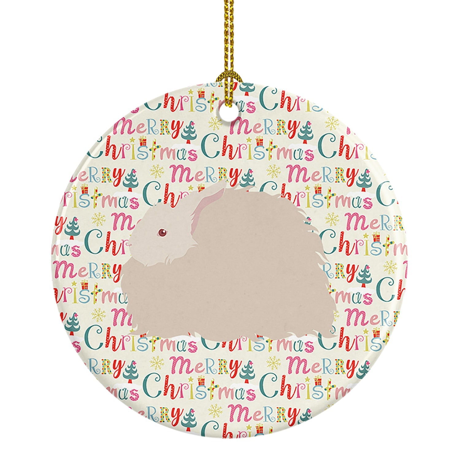 Fluffy Angora Rabbit Christmas Ceramic Ornament