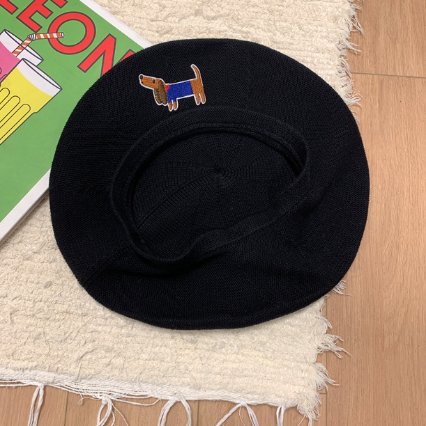 Cute Embroidered Puppy Thin Knit Hat for Women
