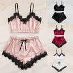 Lace Lingerie Set with Crop Top and Shorts (Two Pieces)