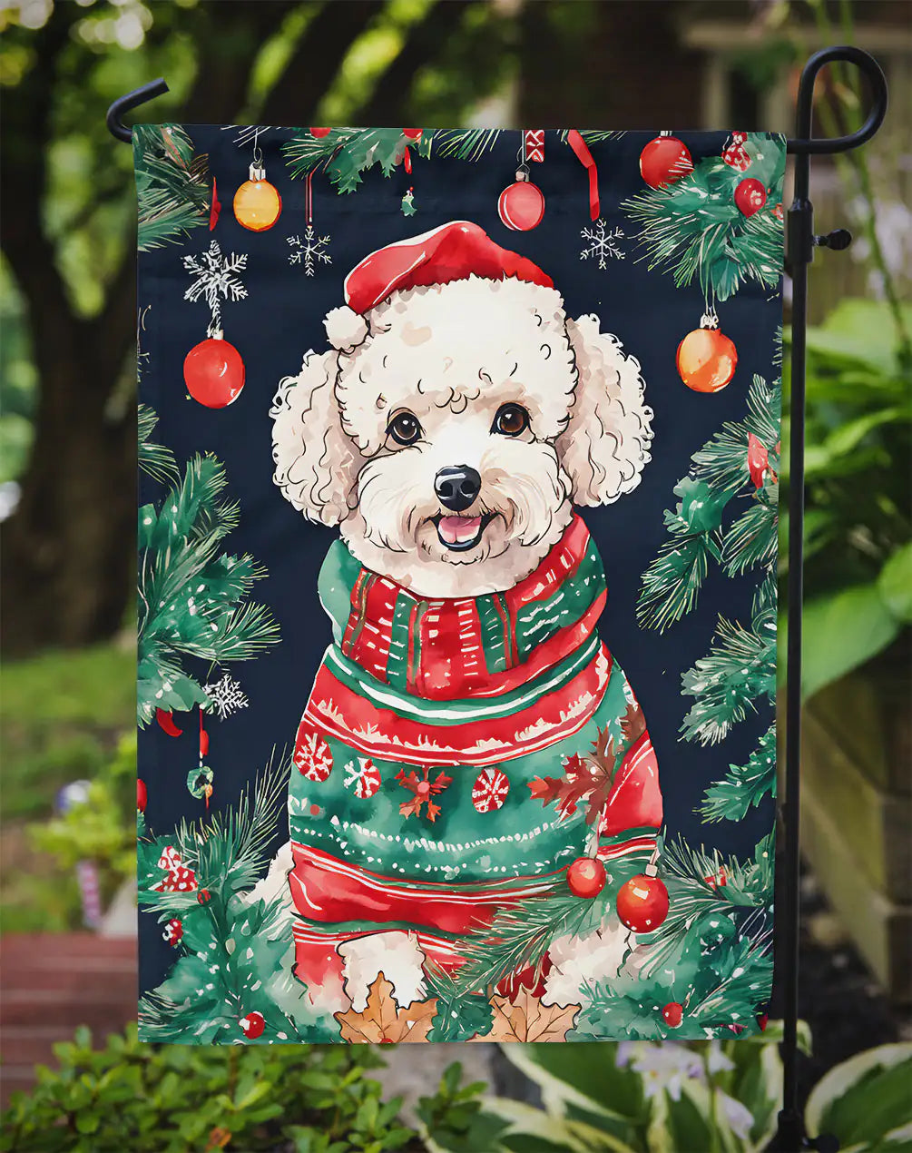 Poodle Christmas Garden Flag