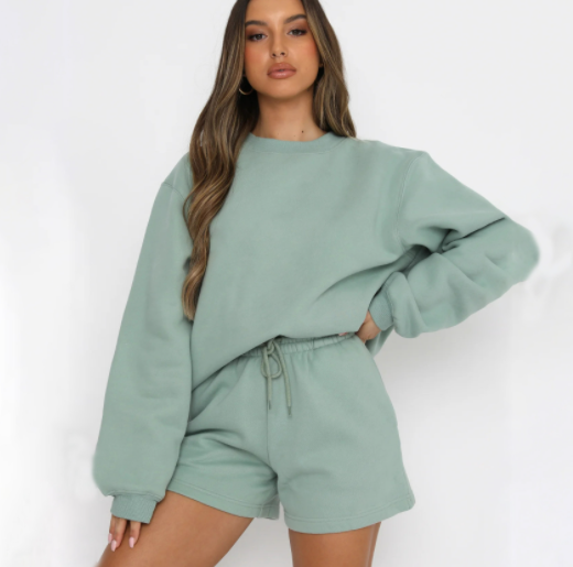 Women's Ripped Round Neck Cotton Sweatshirt & Pants Set | Streetwear