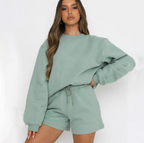 Women's Ripped Round Neck Cotton Sweatshirt & Pants Set | Streetwear