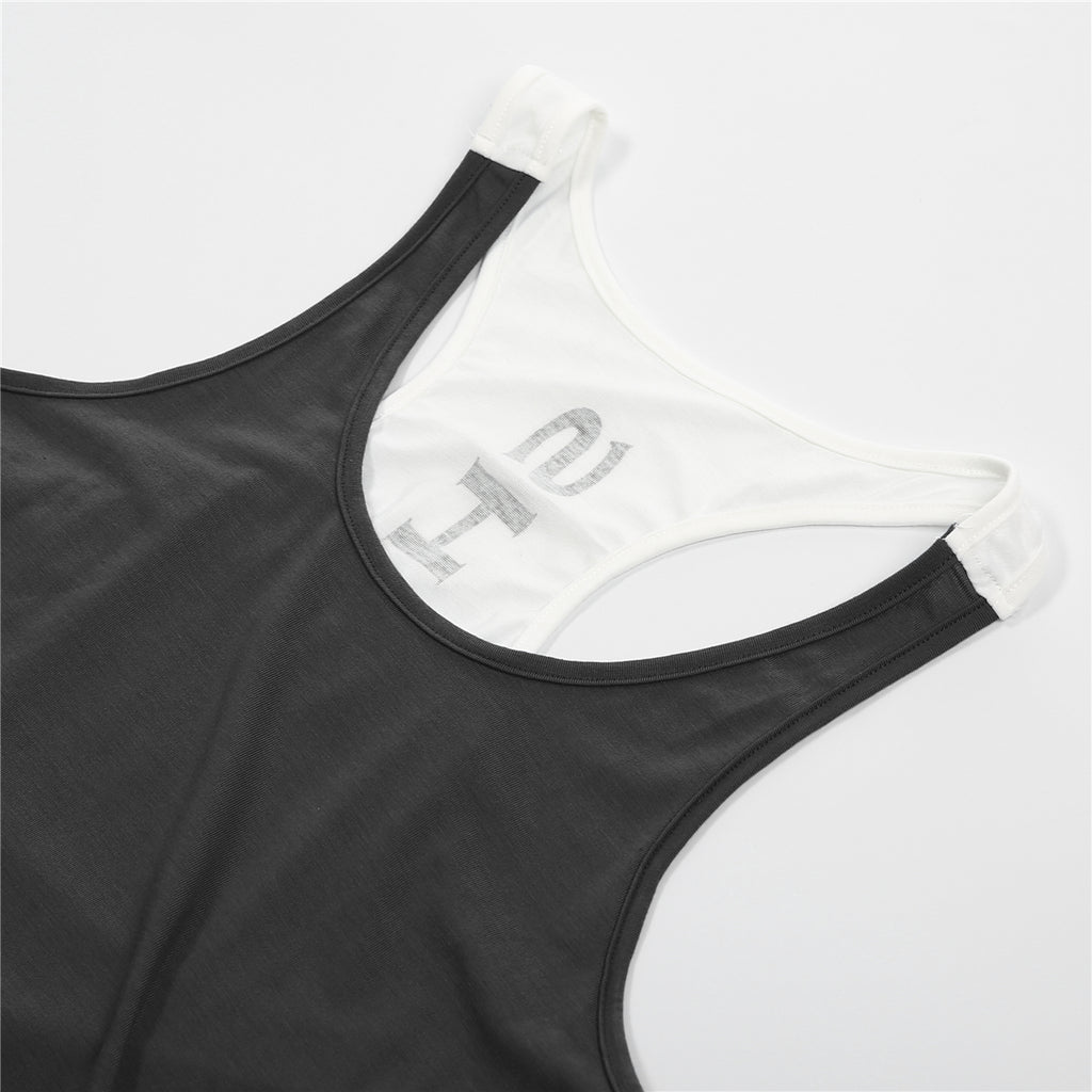 Men's U-Neck Contrast Sports Tank Top for Spring/Summer
