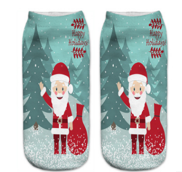 3D Printed Christmas Santa Short Socks for Men and Women