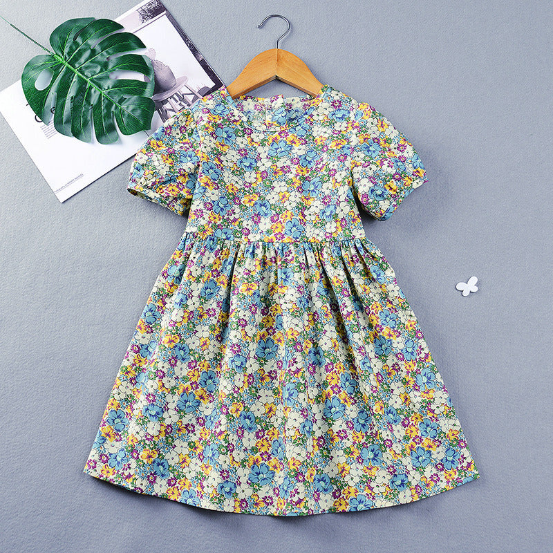Girls Summer Cotton Floral Princess Dress for Kids