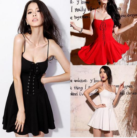 Strap Dress with Bustier and High-Waisted Skirt