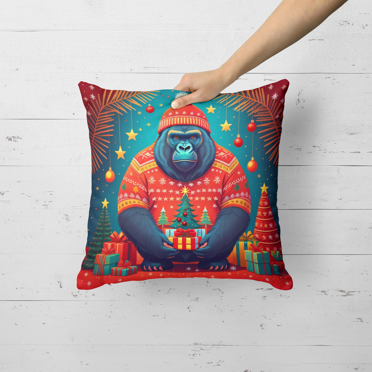 Gorilla Christmas Throw Pillow