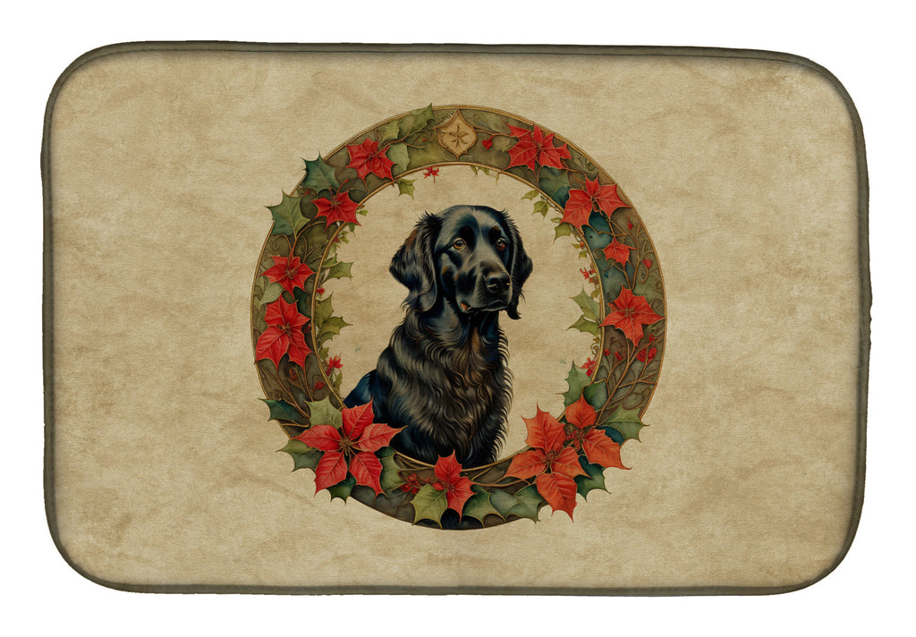 Flat-Coated Retriever Christmas Flowers Dish Drying Mat
