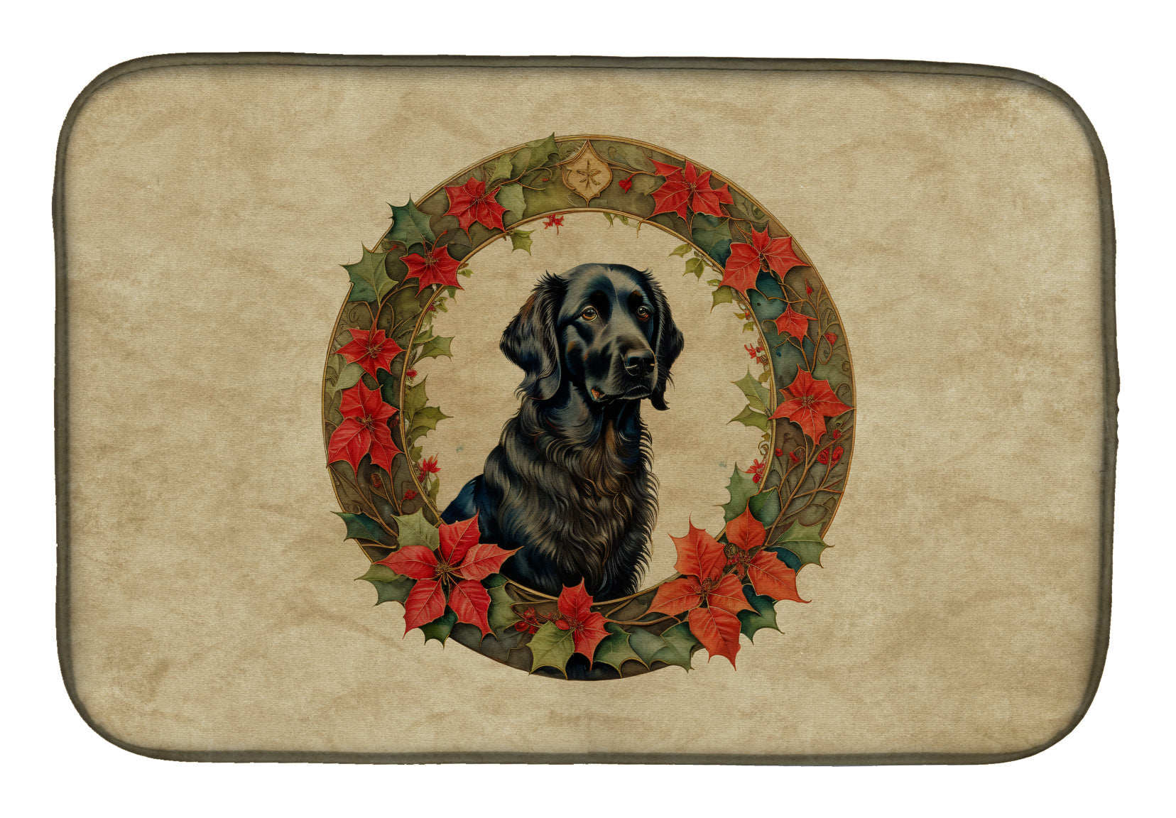 Flat-Coated Retriever Christmas Flowers Dish Drying Mat