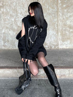 Gothic Punk Oversized Hooded Sweatshirt for Women | Streetwear