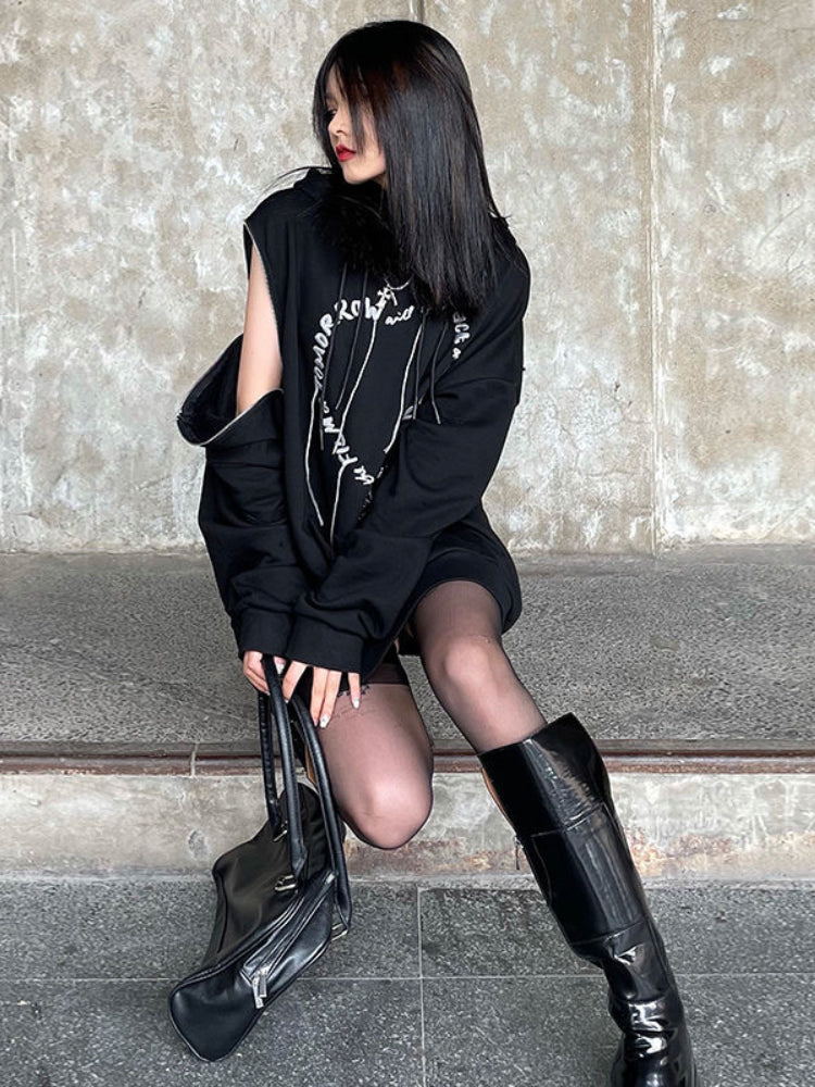 Gothic Punk Oversized Hooded Sweatshirt for Women | Streetwear