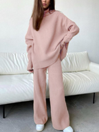 Chic Knit High Collar Wide-Leg Pants Set
